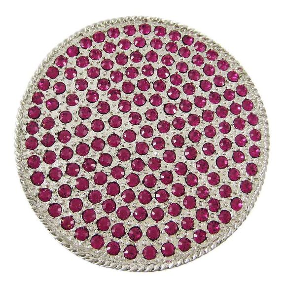 Fuchsia Rhinestone Covered Round Chrome Belt Buckle - Picture 1 of 3
